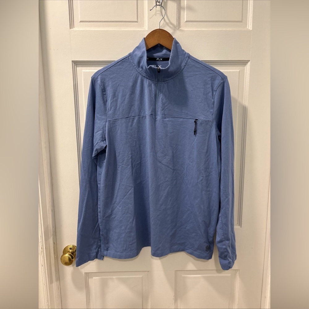 FLX Men’s Urban/Commuter Quarter Zip Long Sleeve Pullover Size Large Blue EUC